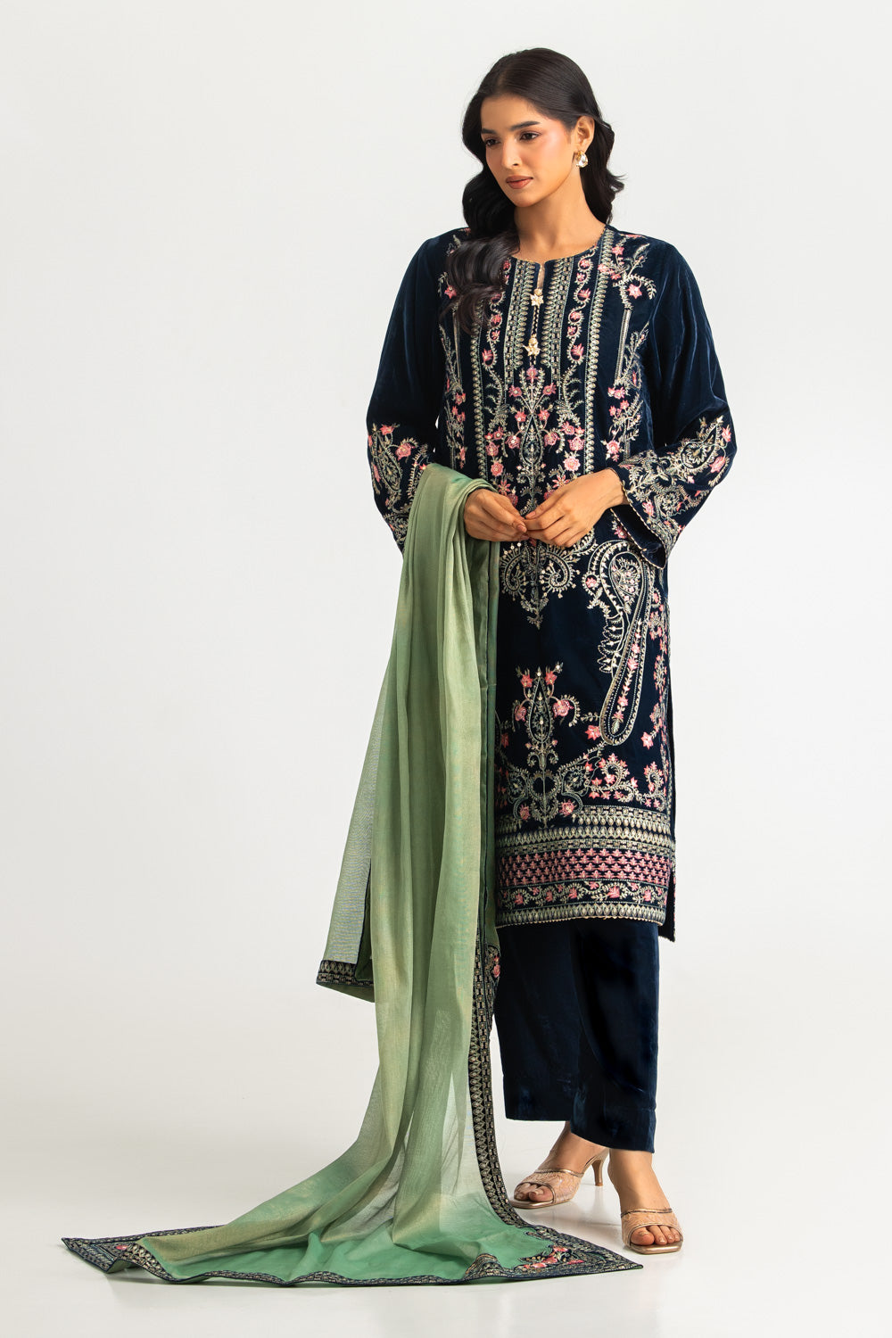 3PC Velvet Embroidered Suit
