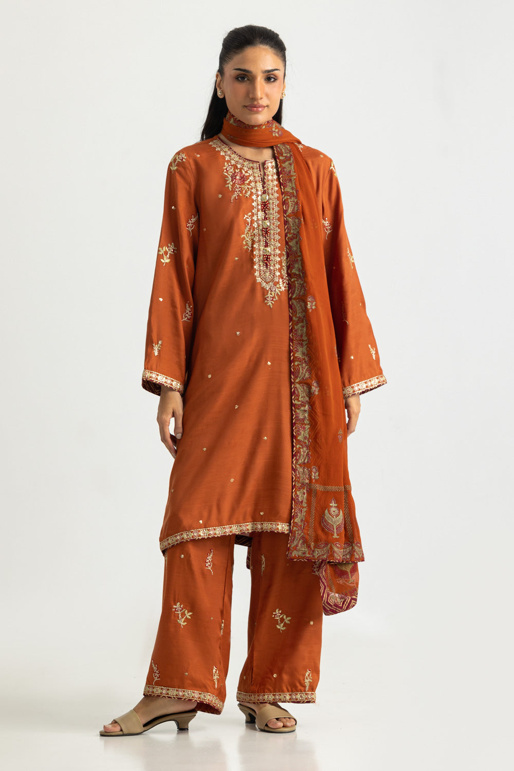 3PC Viscose Raw Silk Embroidered Suit