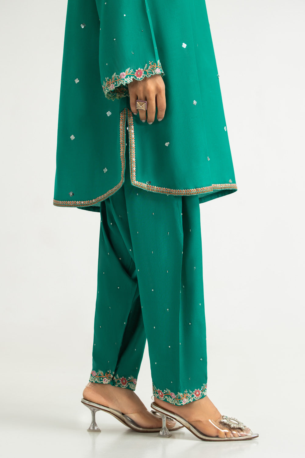 3PC Viscose Raw Silk Embroidered Suit