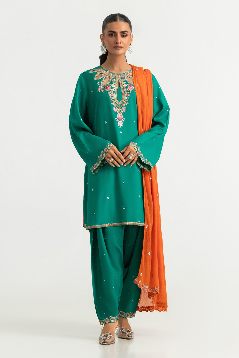 3PC Viscose Raw Silk Embroidered Suit