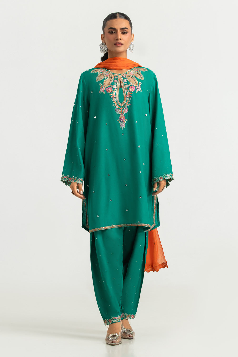 3PC Viscose Raw Silk Embroidered Suit