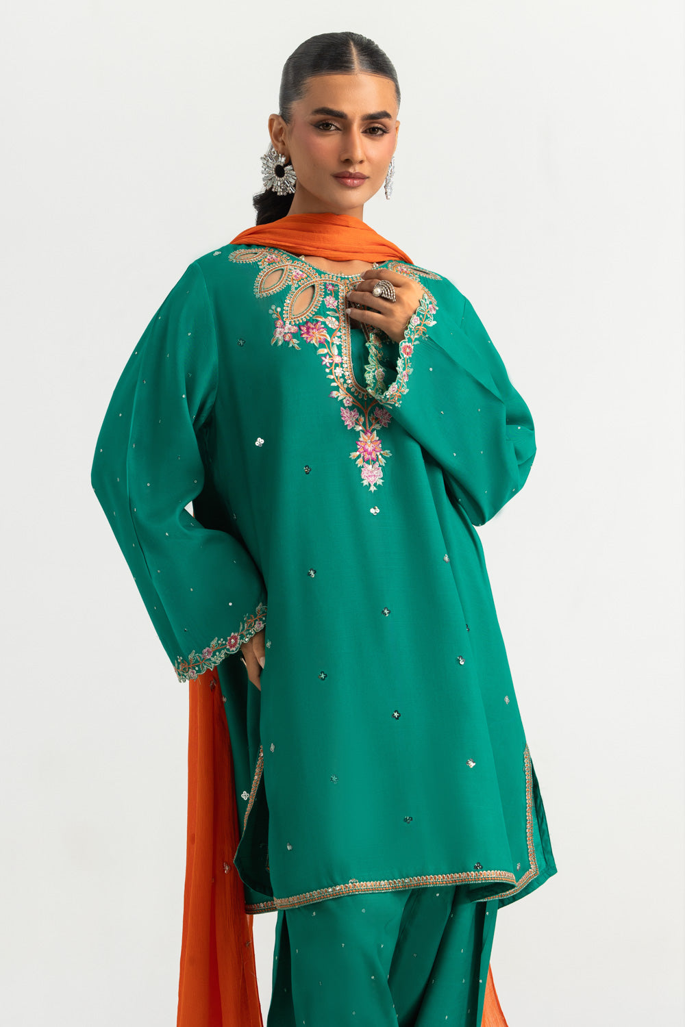 3PC Viscose Raw Silk Embroidered Suit