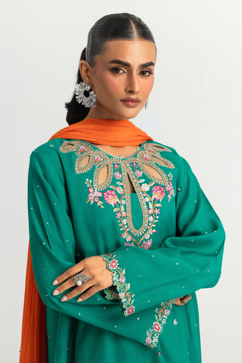 3PC Viscose Raw Silk Embroidered Suit