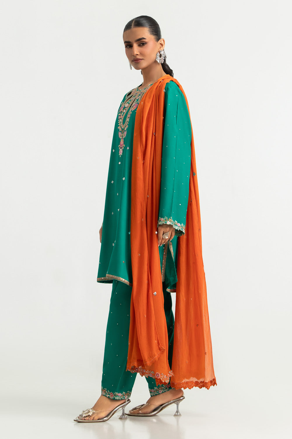 3PC Viscose Raw Silk Embroidered Suit