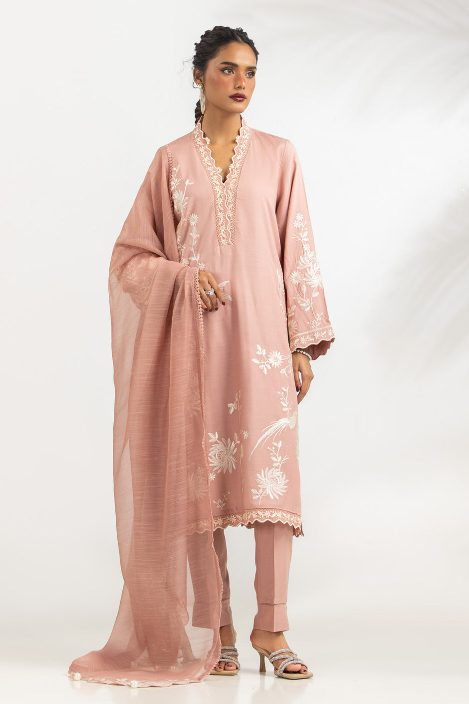 3PC Viscose Rawsilk Embroidered Suit