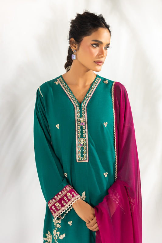 3PC Viscose Rawsilk Embroidered Suit IPSTD-55117