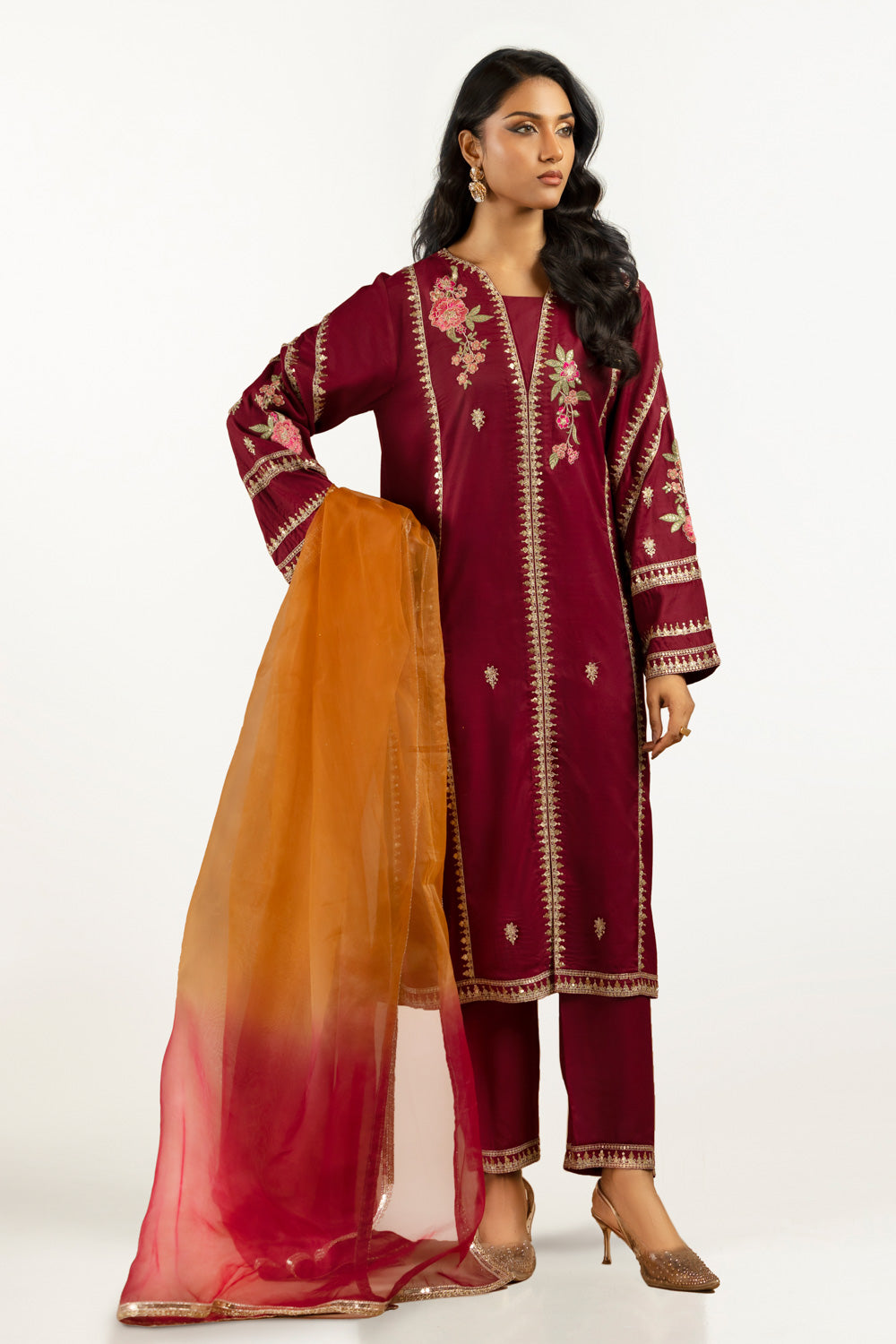 3PC Viscose Rawsilk Embroidered Suit IPSTD-55258