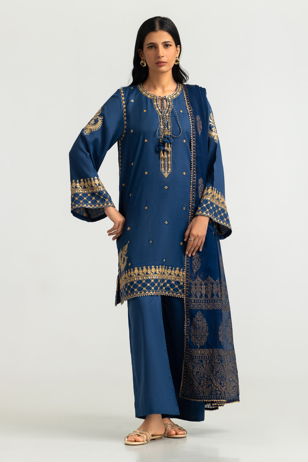 3PC Viscose Raw silk Embroidered Suit