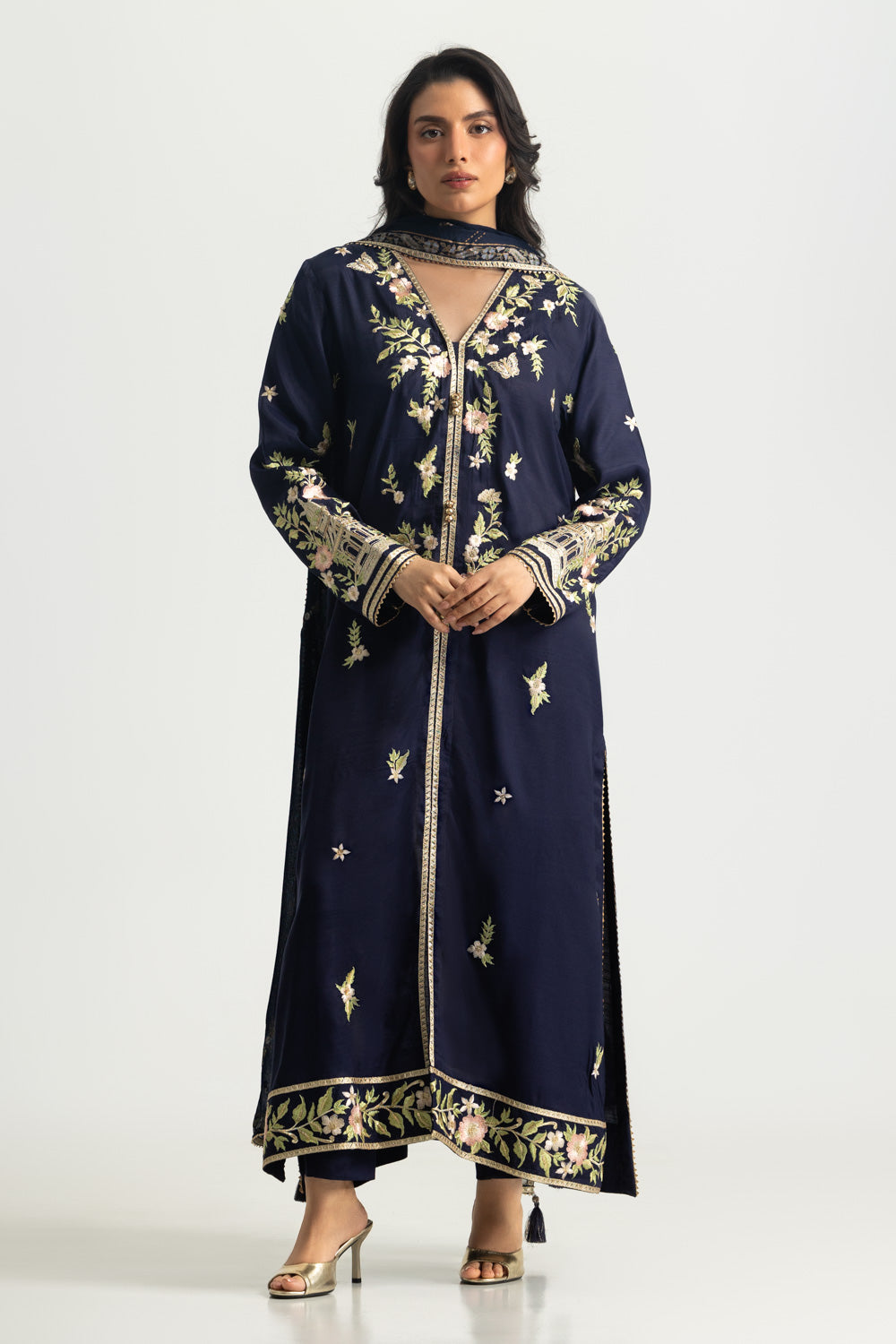 3PC Viscose Raw silk Embroidered Suit