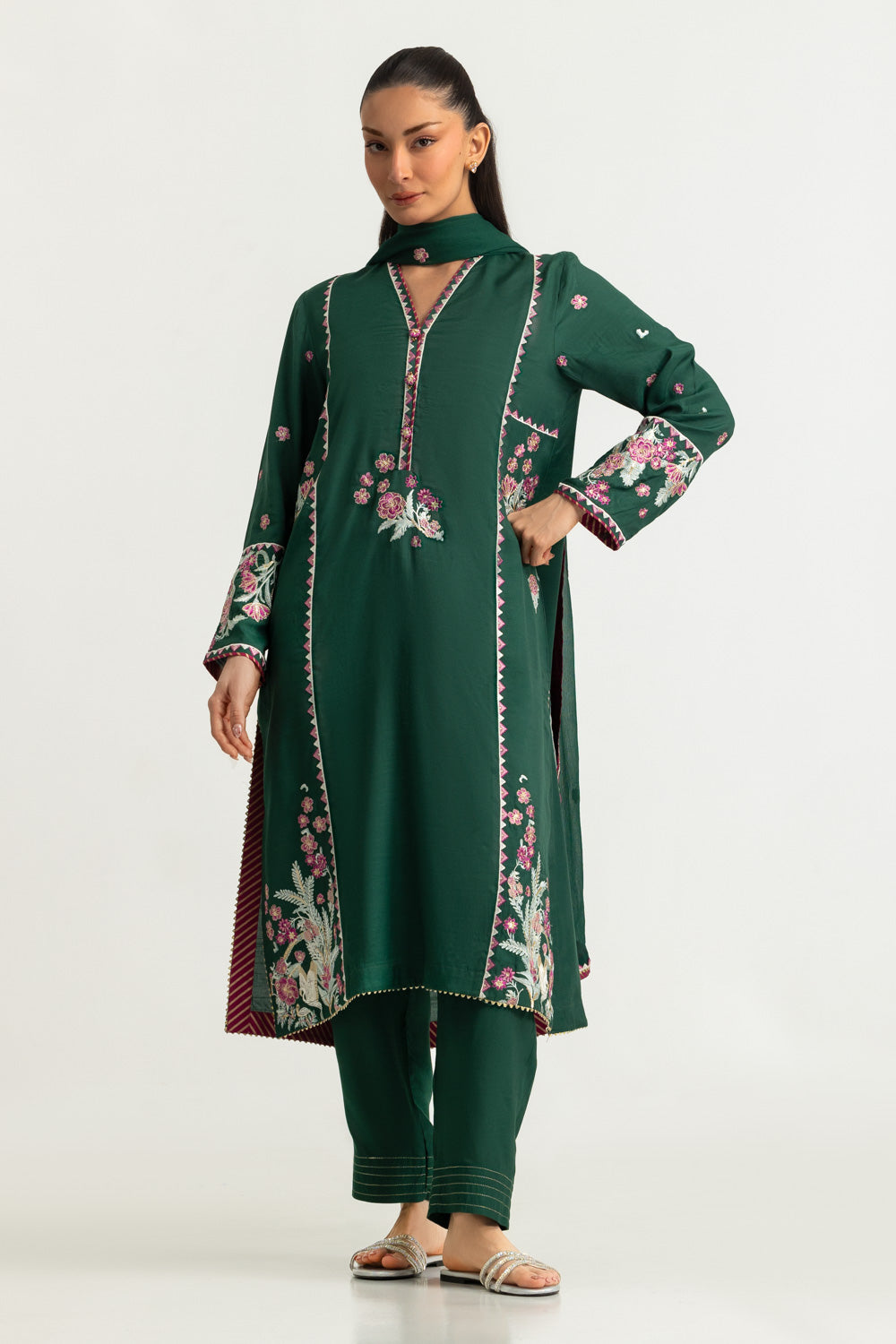 3PC Viscose Rawsilk Embroidered Suit
