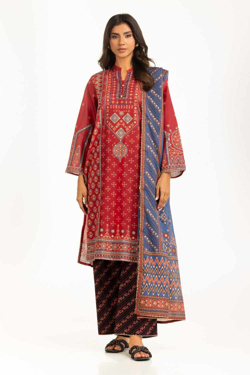 3PC Lawn Gold Printed Suit IUSTKSD-862