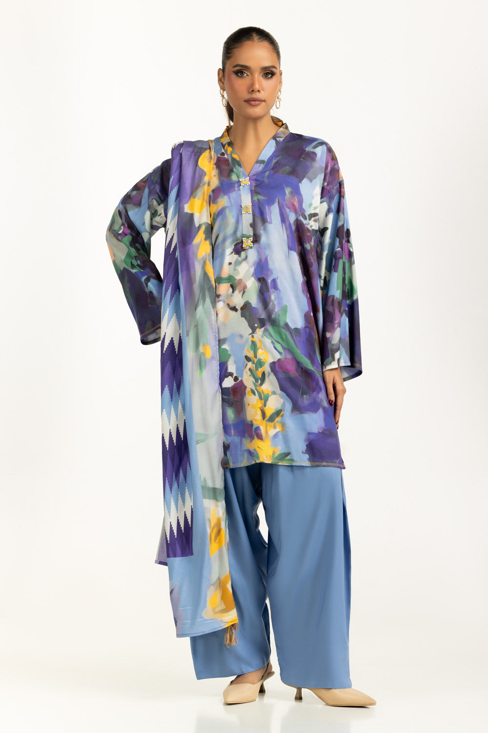 3PC Linen Printed Suit IUSTKSD-1163