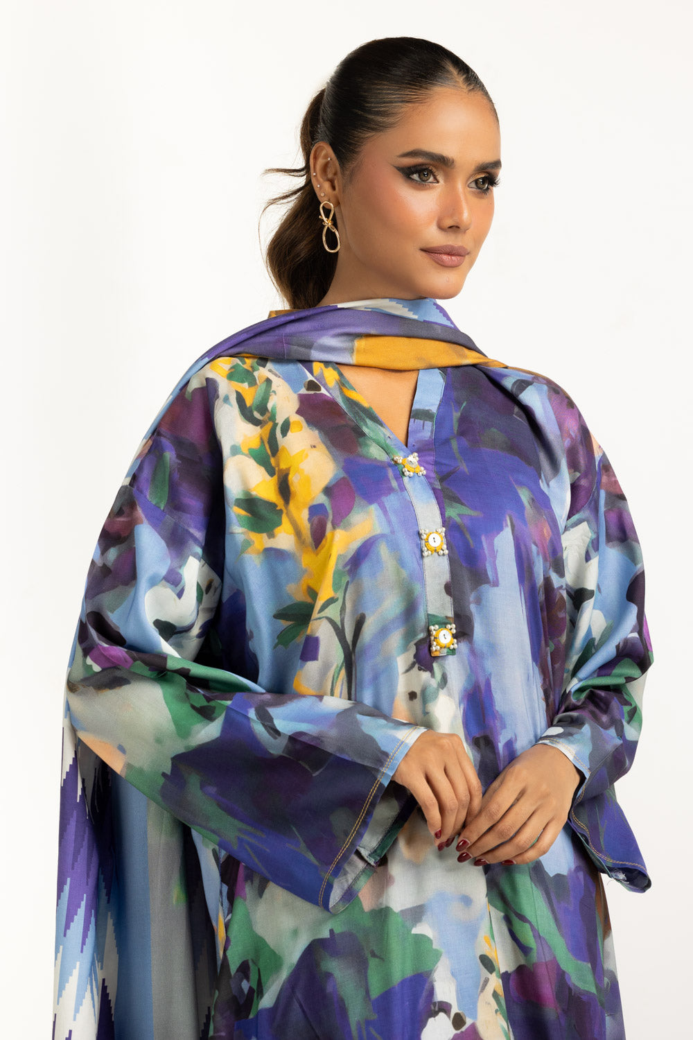 3PC Linen Printed Suit IUSTKSD-1163