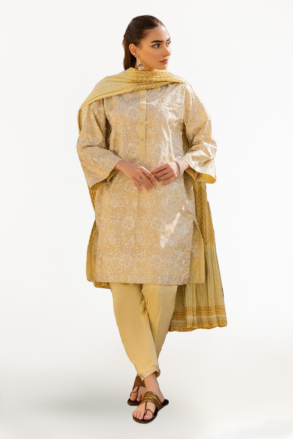 3 Piece Cambric Block Printed Suit