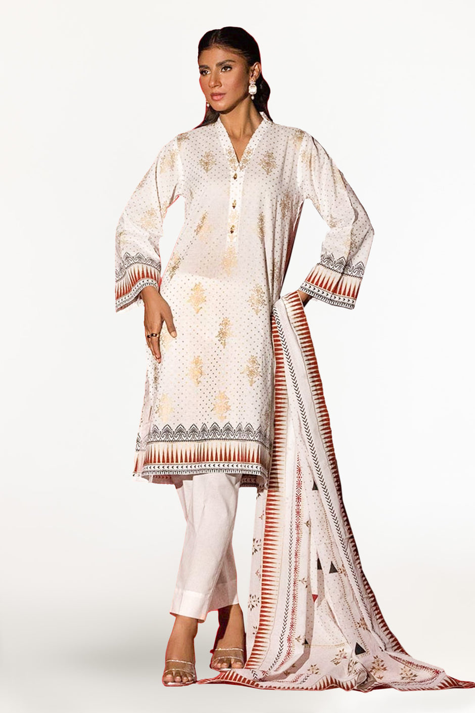 3 Piece Cambric Block Printed Suit