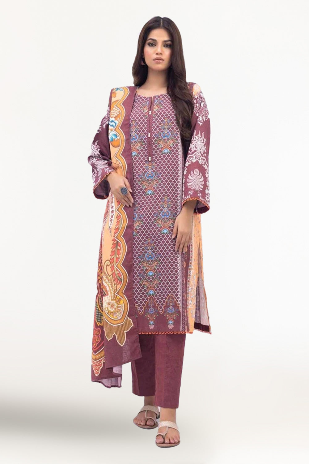 3 Piece Printed Karandi Unstitched Suit WNS-32236 B