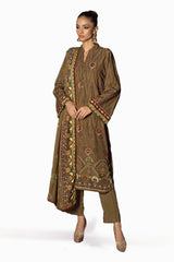 3 Piece Embroidered Digital Printed Karandi Unstitched Suit AY-32005