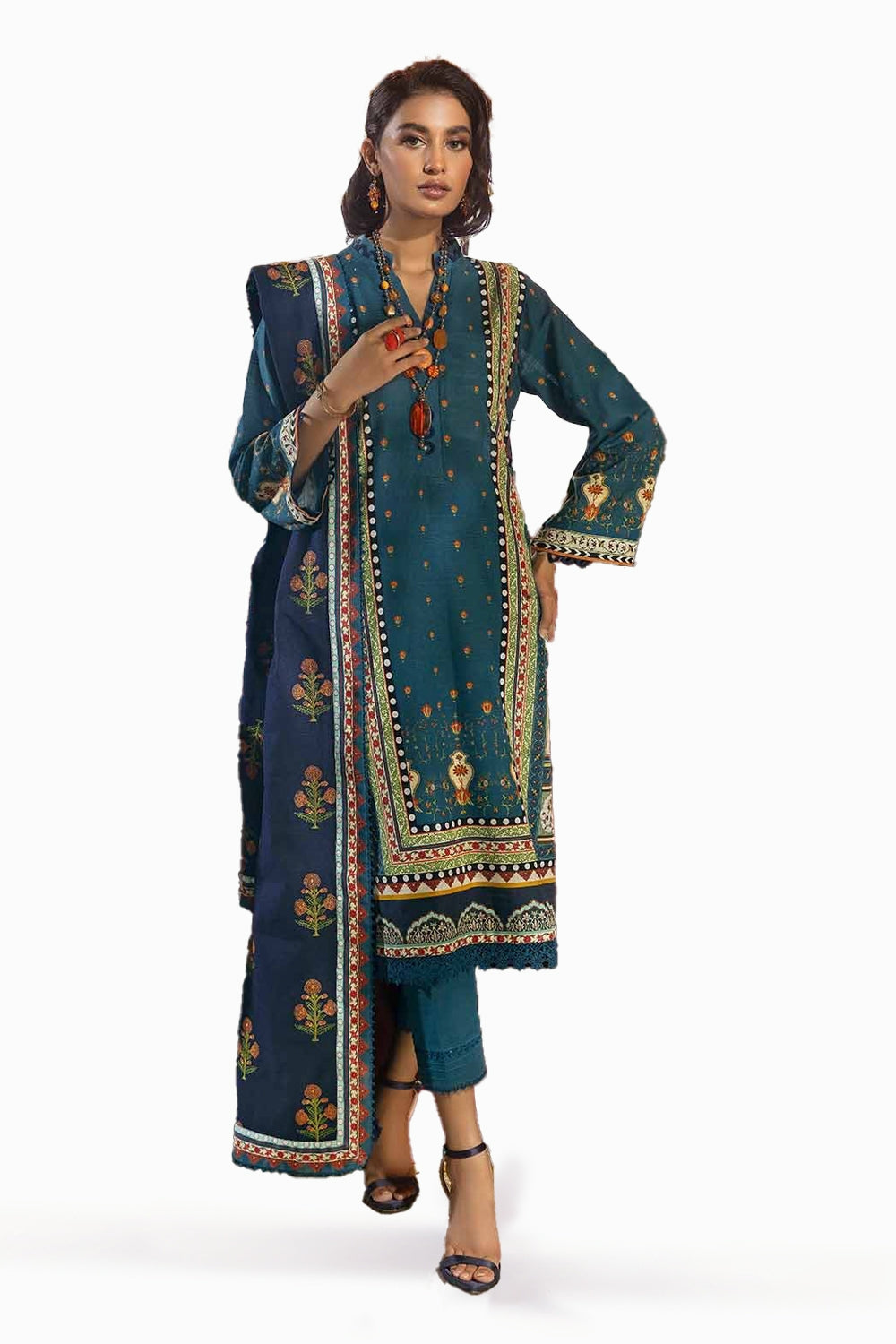 3 Piece Embroidered Khaddar Unstitched Suit  K-32019