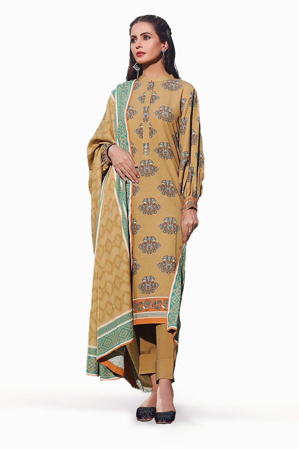 3 Piece Printed Karandi Unstitched Suit AY-32030