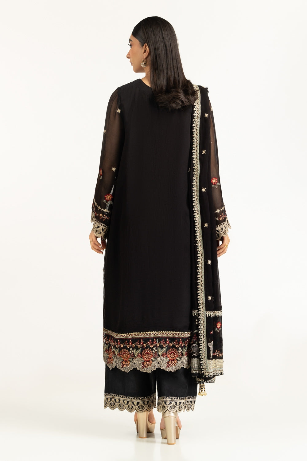 3PC Chiffon Embroidered Suit