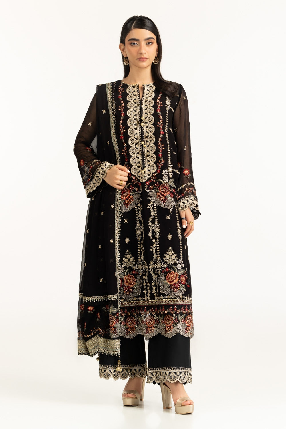3PC Chiffon Embroidered Suit