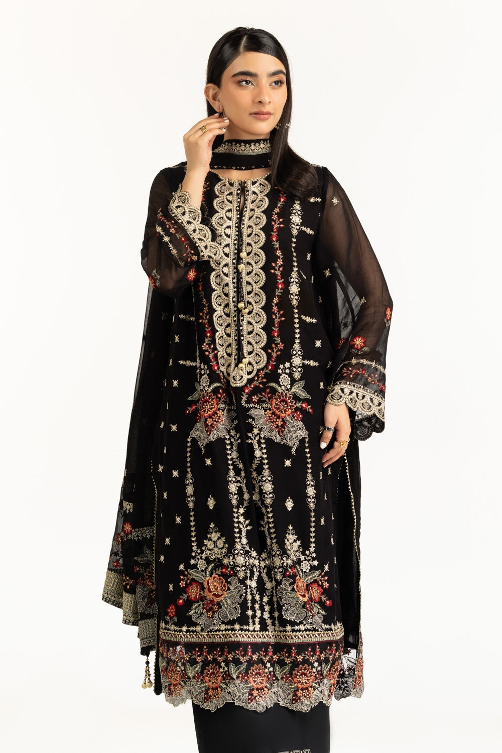 3PC Chiffon Embroidered Suit