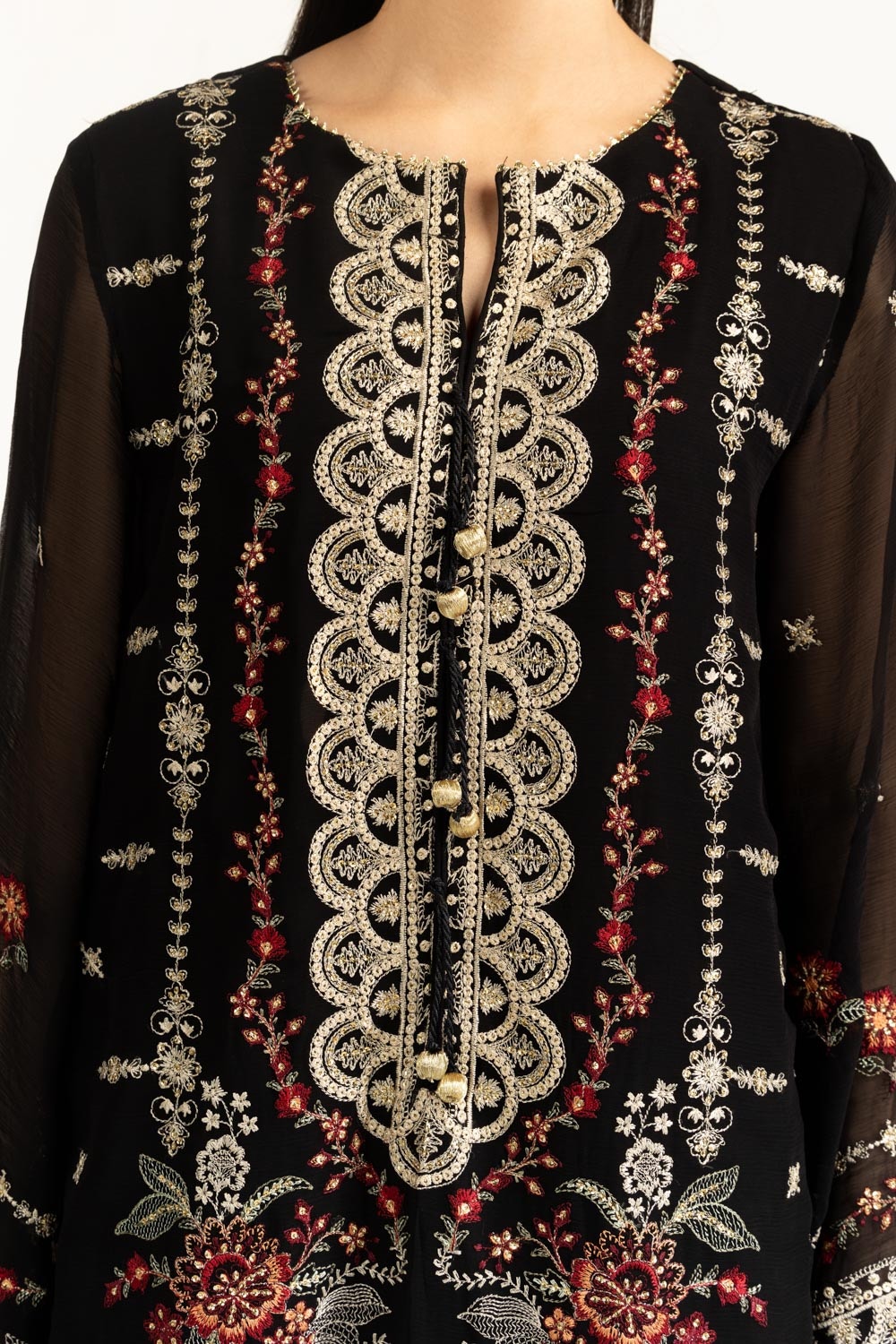 3PC Chiffon Embroidered Suit