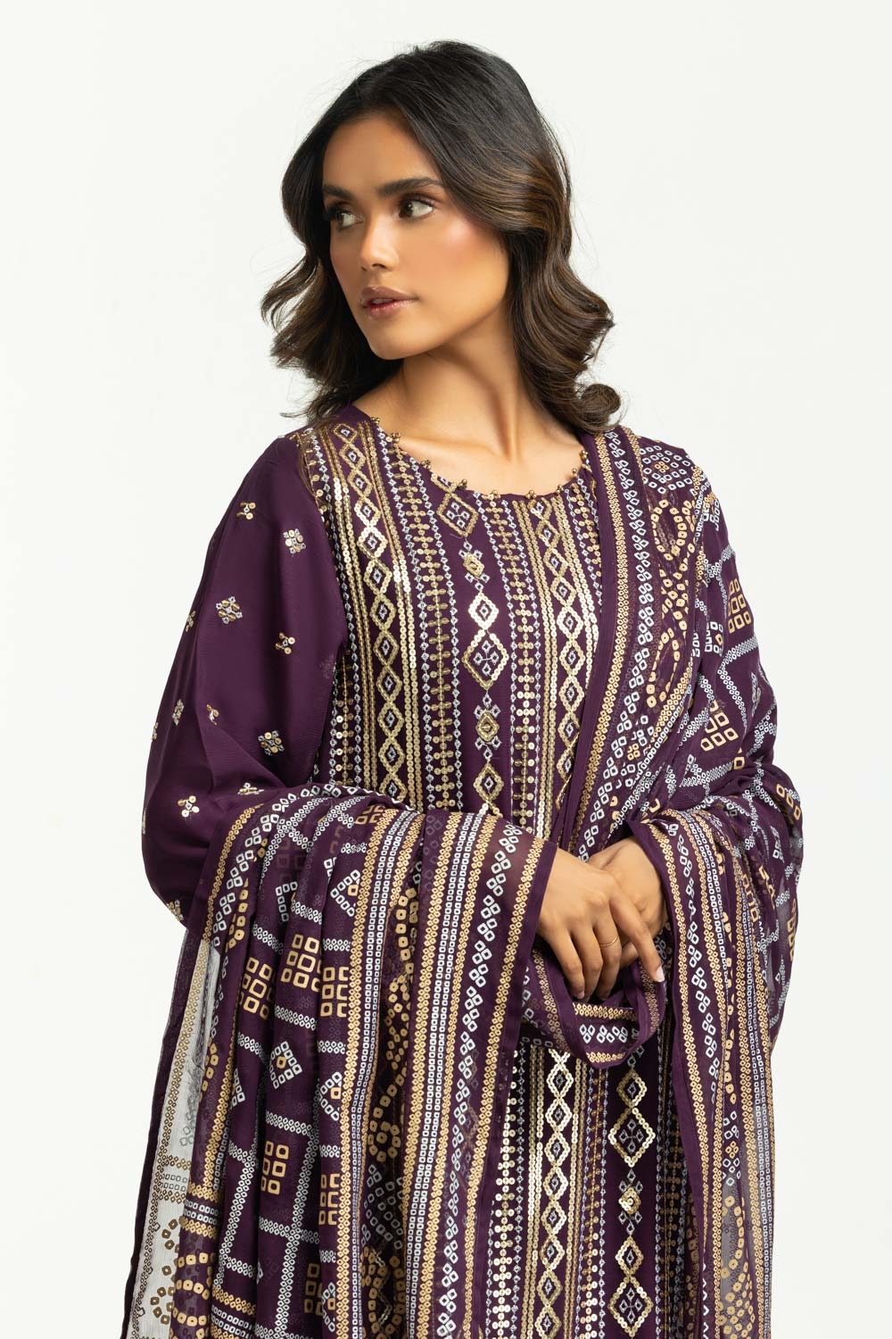 3PC Chiffon Embroidered Suit IUSTKSD-654