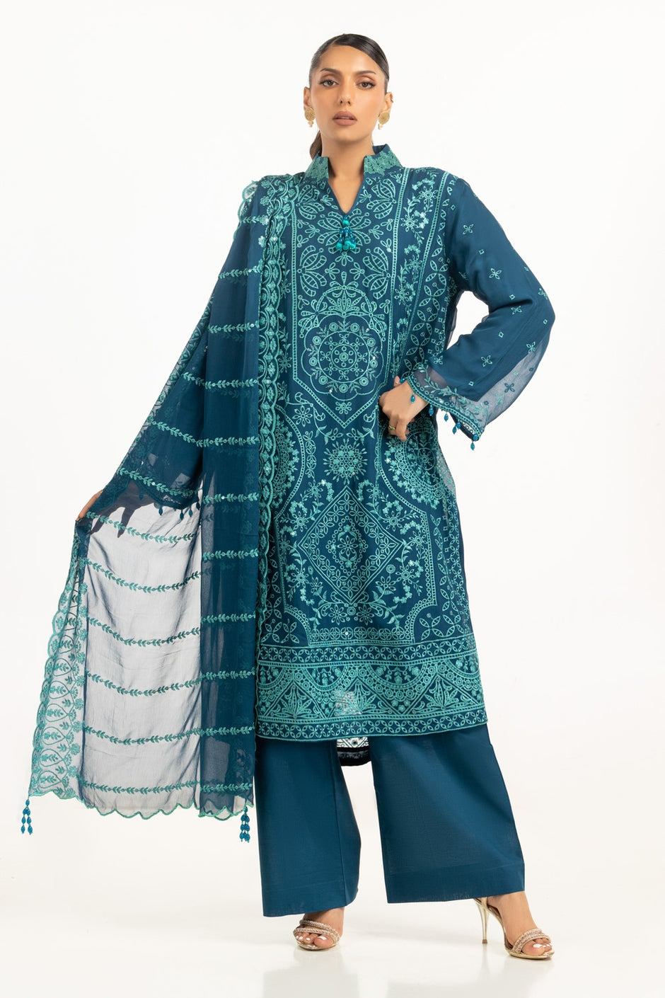3PC Chiffon Embroidered Suit