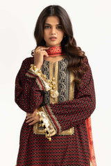 3PC Chiffon Gold And Lacquer Printed Suit With Embroidered IUSTKSD-732