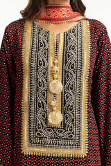 3PC Chiffon Gold And Lacquer Printed Suit With Embroidered IUSTKSD-732