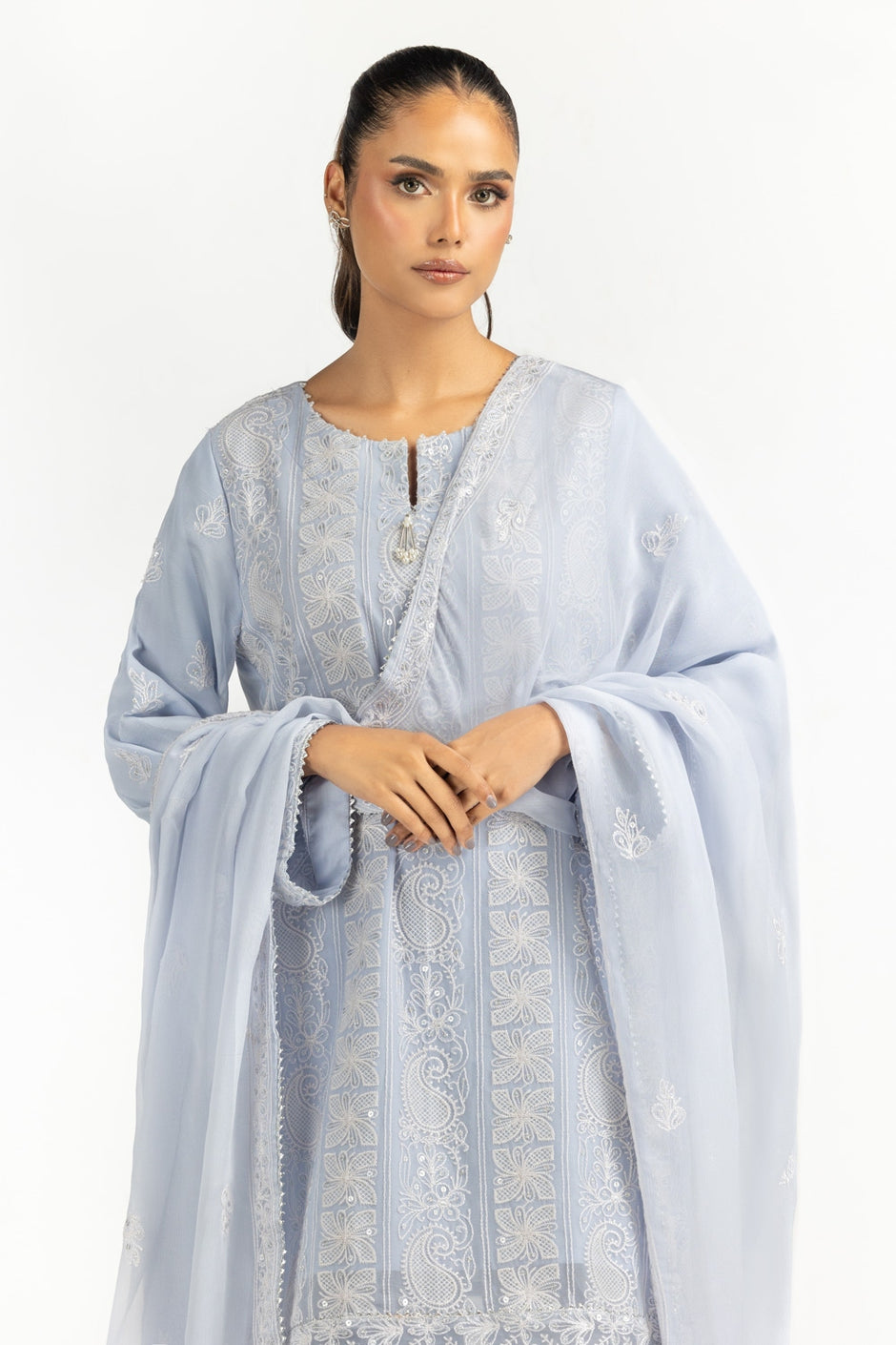 3PC Dyed Chiffon Embroidered Suit