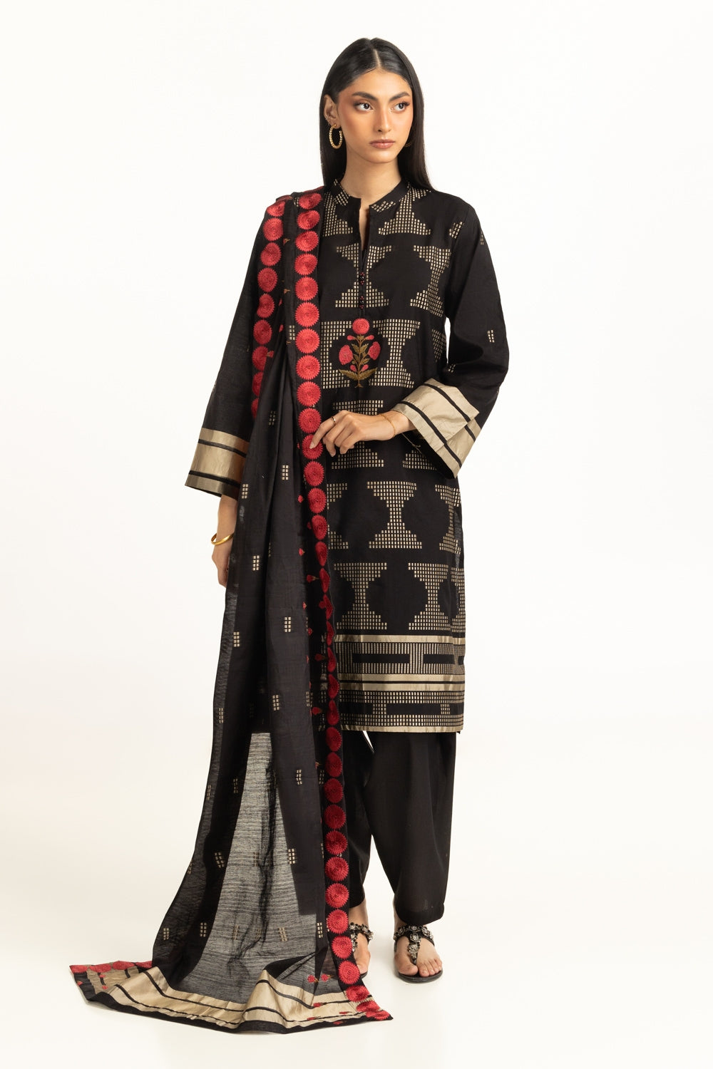 3PC Jacquard Embroidered Suit IUSTKSD-1041