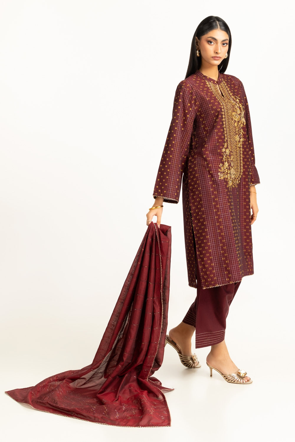 3PC Jacquard Embroidered Suit IUSTKSD-910