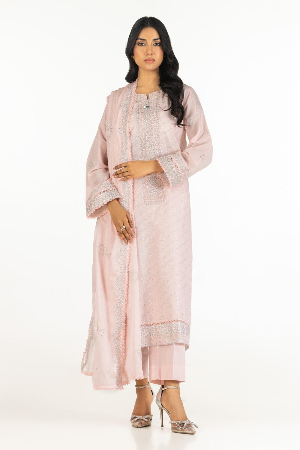 3PC Lacquer Printed Lawn Suit With Embroidered  IUSTKSD-590