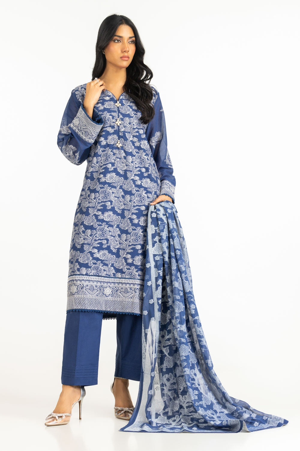 3PC Lacquer Printed Swiss Voile Embroidered Suit IUSTKSD-635s