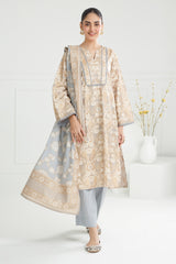 3PC Lawn Gold and Lacquer Printed Suit IUSTKSD-464