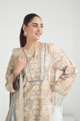 3PC Lawn Gold and Lacquer Printed Suit IUSTKSD-464