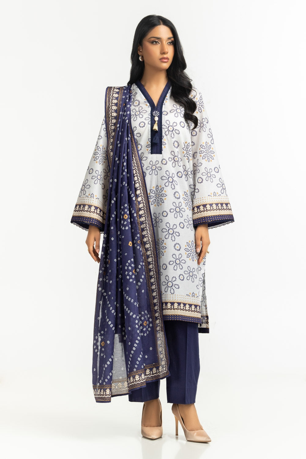 3PC Lawn Gold And Lacquer Printed Suit IUSTKSD-522