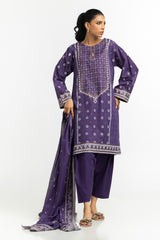 3PC Lawn Gold and Lacquer Printed Suit IUSTKSD-594