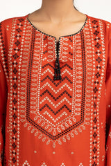 3PC Lawn Gold & Lacquer Printed Suit With Embroidered  IUSTKSD-656