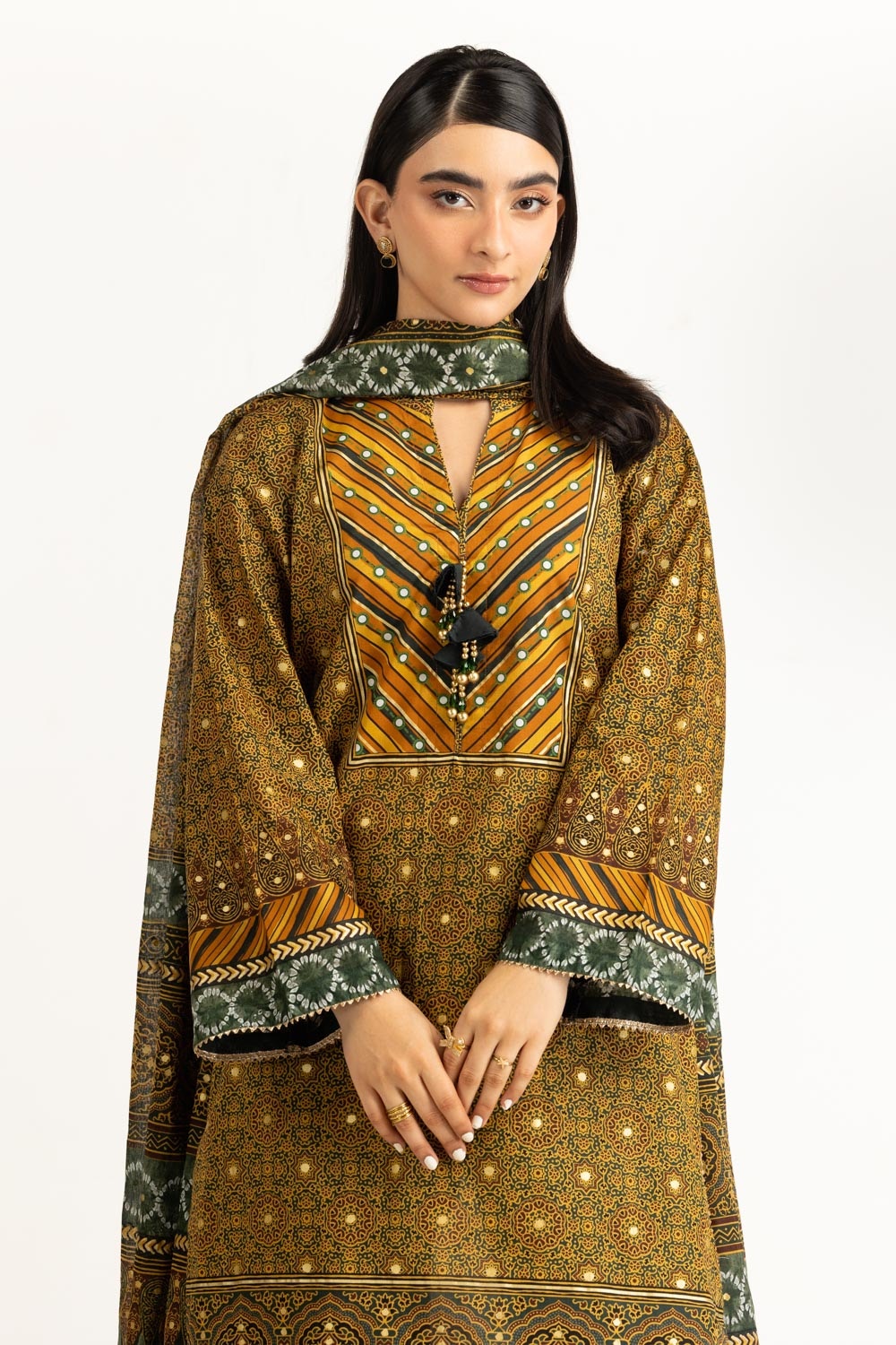 3PC Lawn Gold Printed Suit IUSTKSD-1069