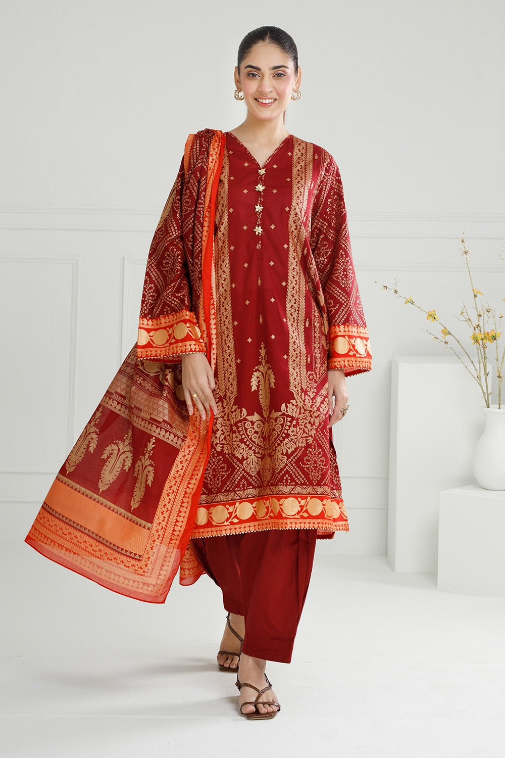 3PC Lawn Gold Printed Suit