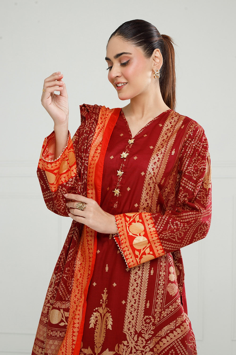 3PC Lawn Gold Printed Suit