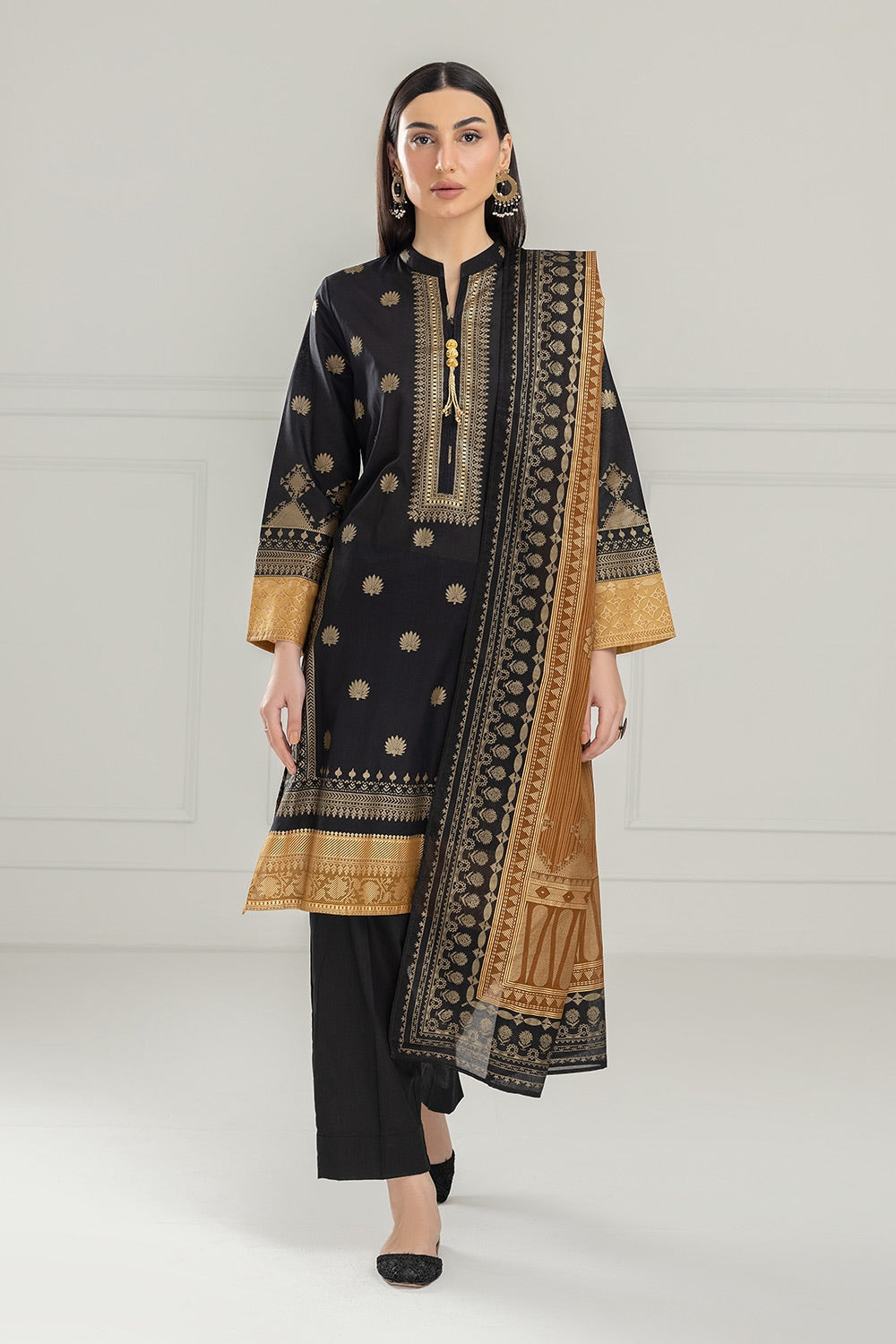 3PC Lawn Gold Printed Suit  IUSTKSD-413
