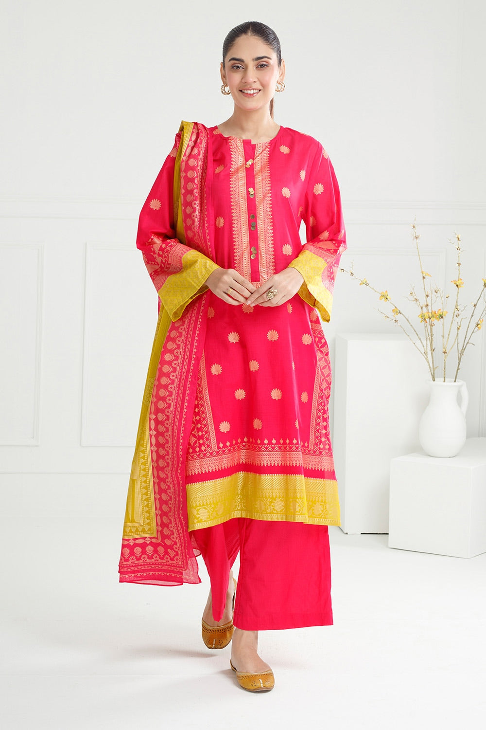 3PC Lawn Gold Printed Suit  IUSTKSD-414