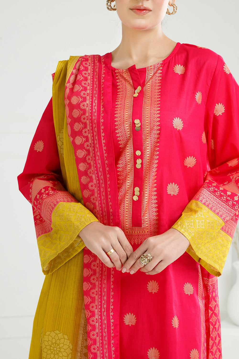3PC Lawn Gold Printed Suit  IUSTKSD-414
