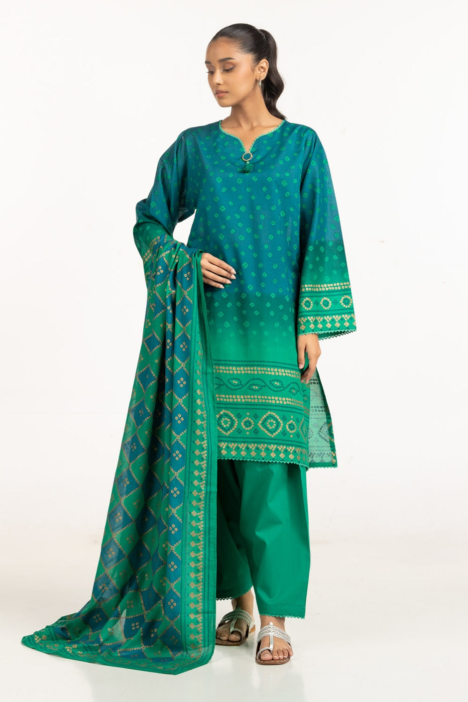 3PC Lawn Gold Printed Suit