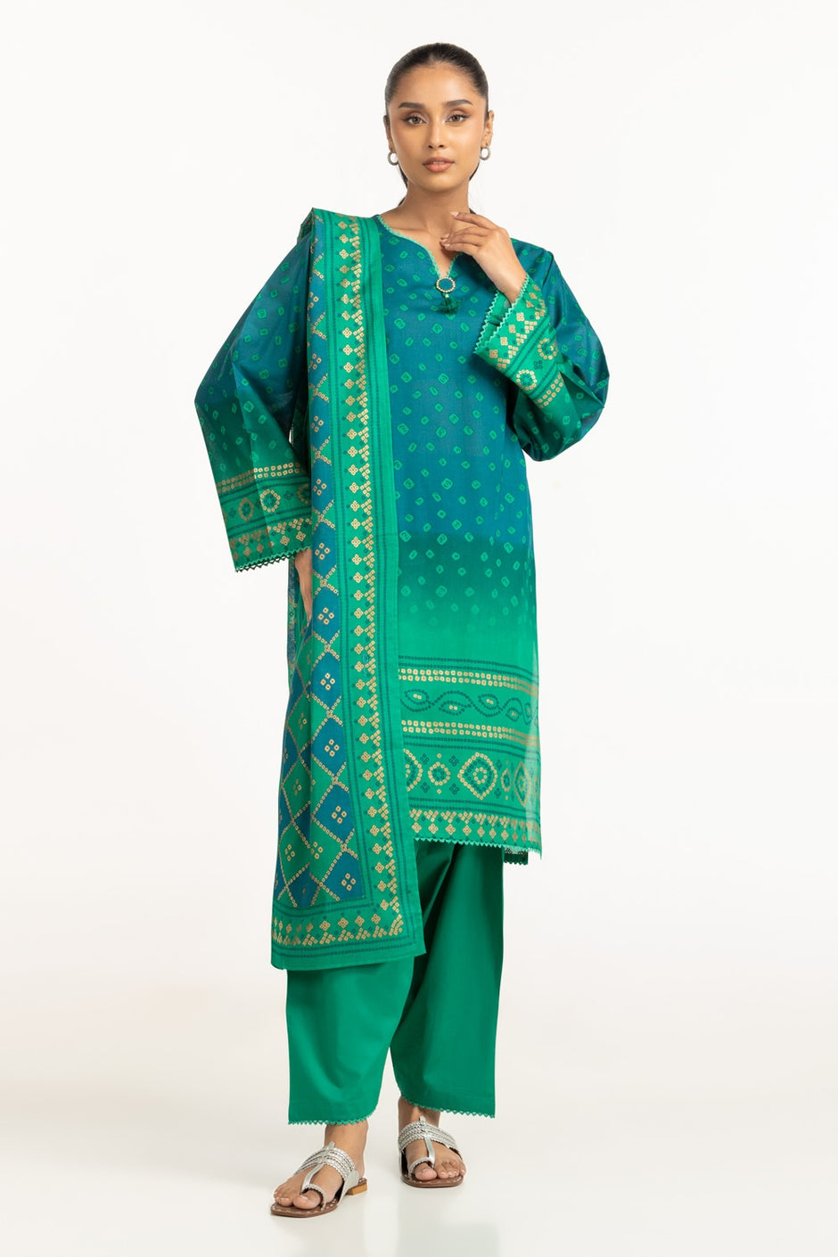 3PC Lawn Gold Printed Suit