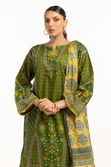 3PC Lawn Gold Printed Suit IUSTKSD-802